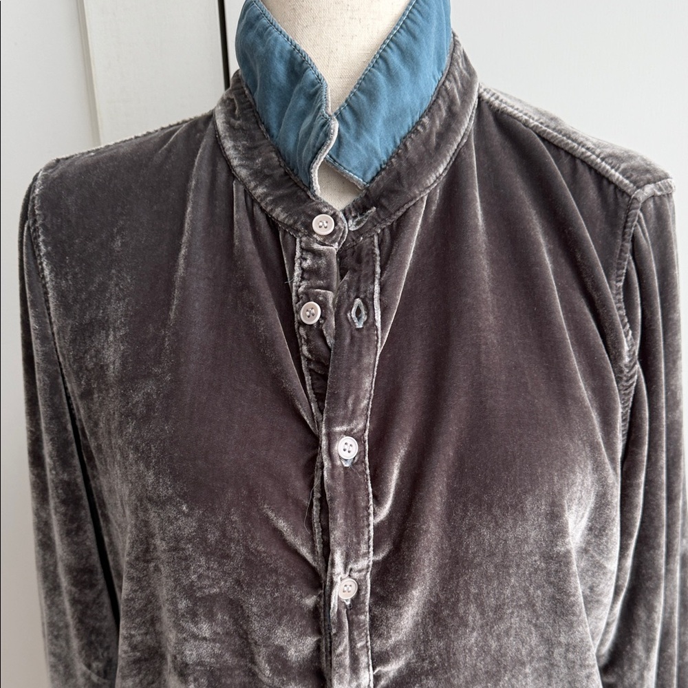 Velvet Button-Up Jacket - Gray - Picture 2 of 6